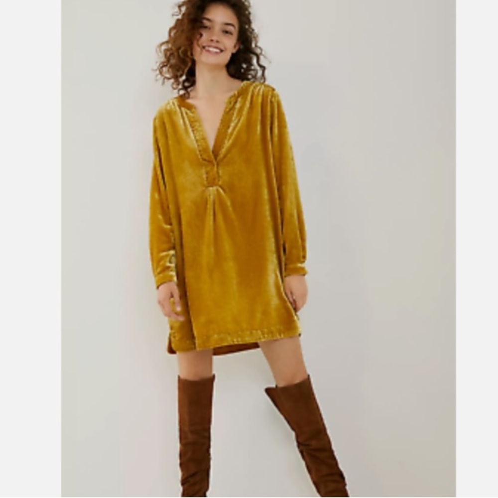 Anthropologie Gold Velvet Dress